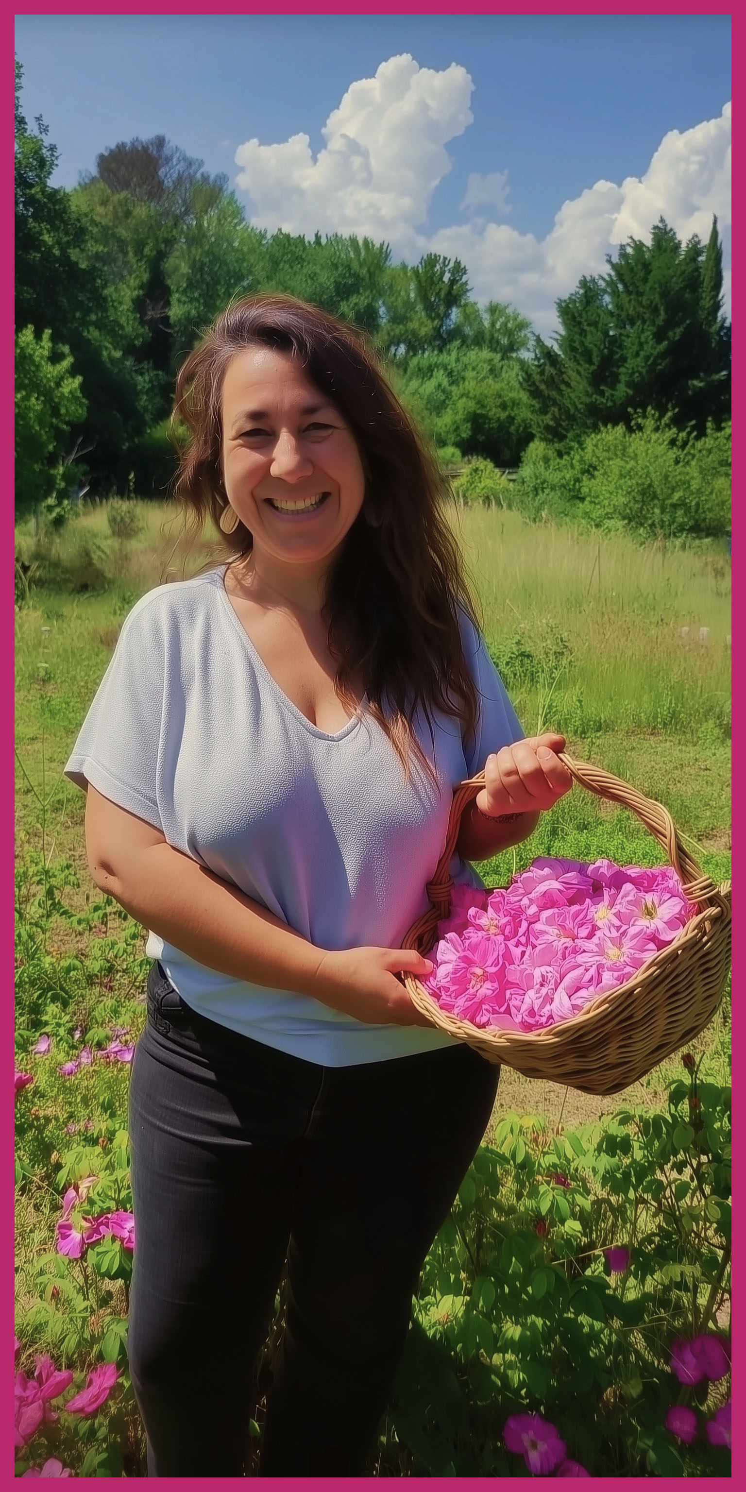 Audrey récoltant des fleurs dans son jardin